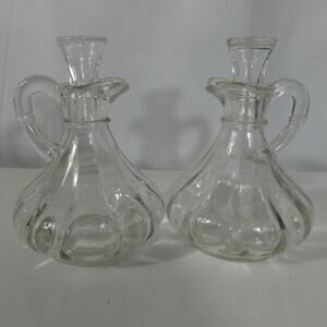 Vintage Clear Glass Cruets Stoppers Lot of 2 Oil Vinegar Dressing